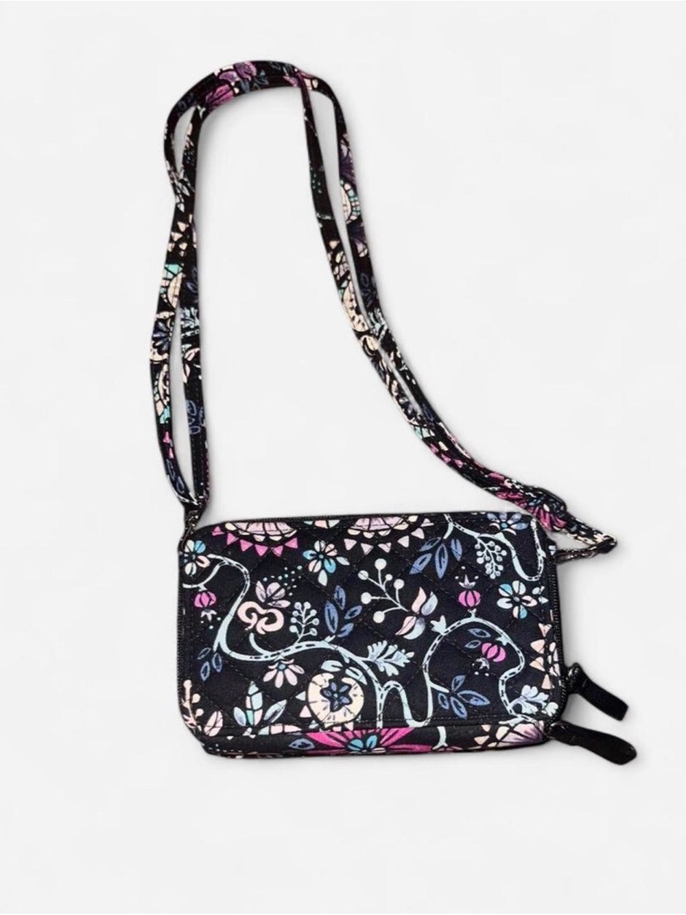 Vera Bradley Black Floral Quilted Crossbody Wallet - Picture 2 of 6